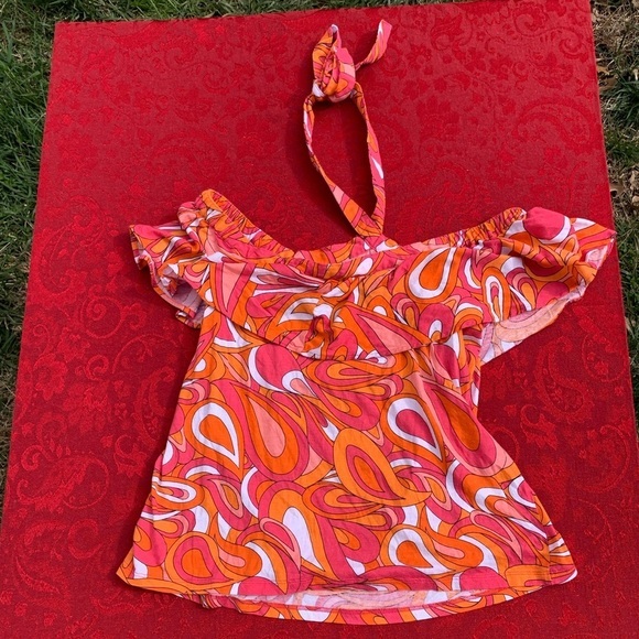 Michael Kors medium Pink Orange Retro Groovy Y2K Off The Shoulder Halter Top - Picture 5 of 5